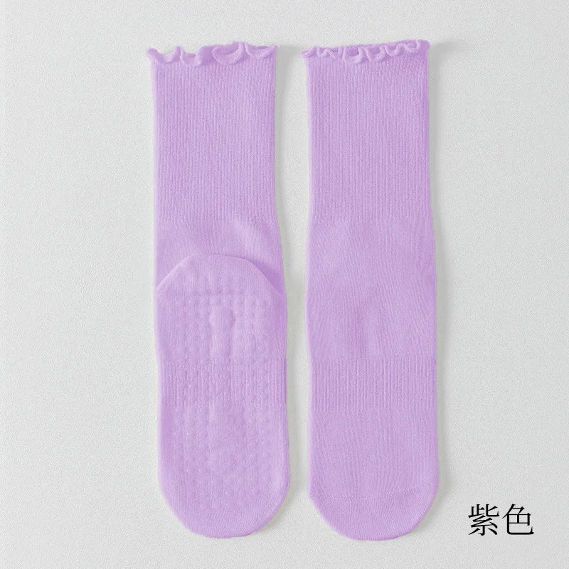 Spring and summer rolled edge mid tube yoga socks women anti slip dance fitness sports socks odor proof cotton Pilates socks