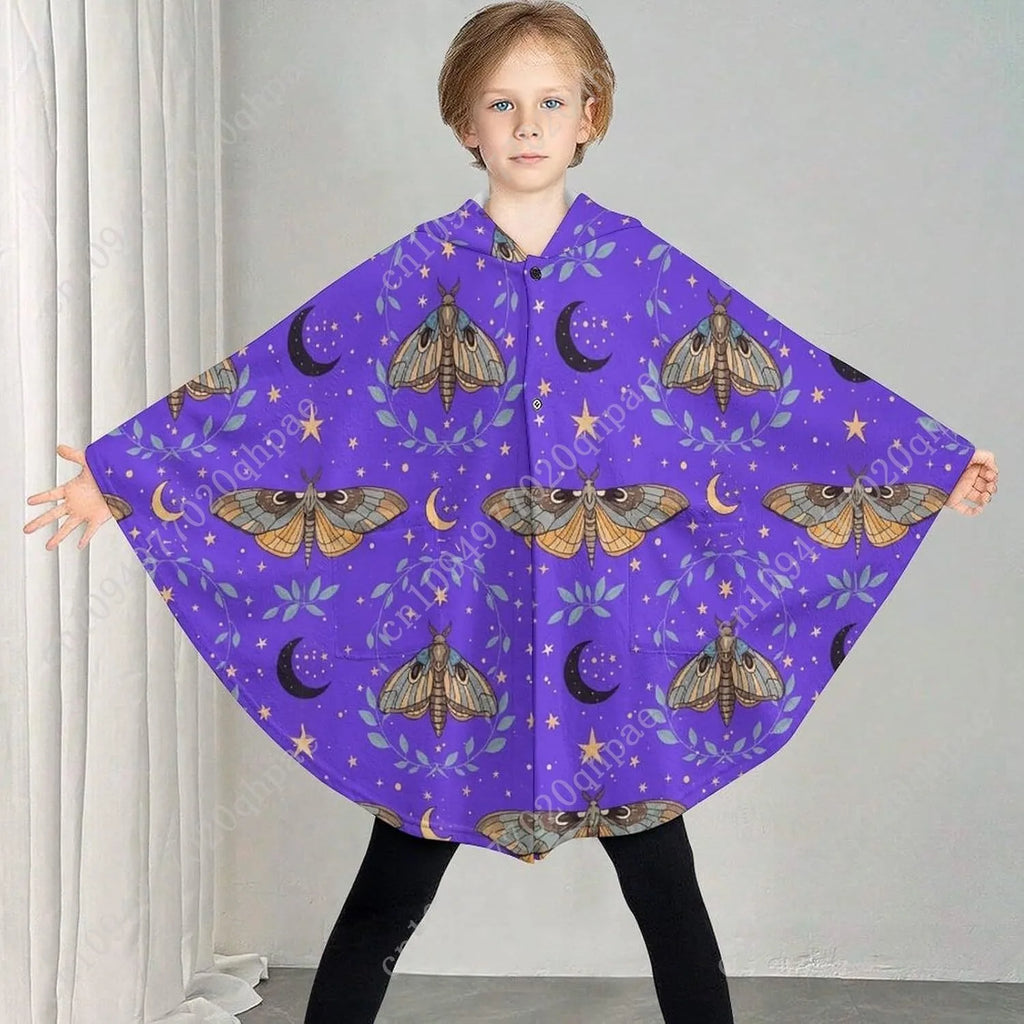 Cozy Flannel Blanket Sweater,Moths Leaves Moons Stars Oversized Hoodie With Pockets For Kids And Teenagers
