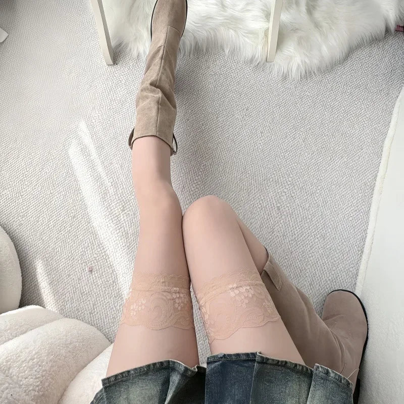 Lace-up corset stockings for women; floral elastic stockings; luxurious black lace stockings; sheer pantyhose; sexy disco.