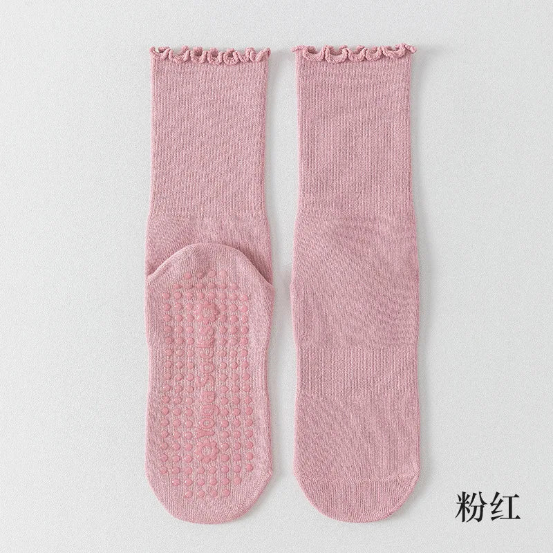 Spring and summer rolled edge mid tube yoga socks women anti slip dance fitness sports socks odor proof cotton Pilates socks