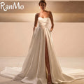 Ranmo Simple Satin Wedding Dresses high slit A-Line Bridal Gowns Sweetheart Sleeveless Sweep Train Customized Vestidos De Novia
