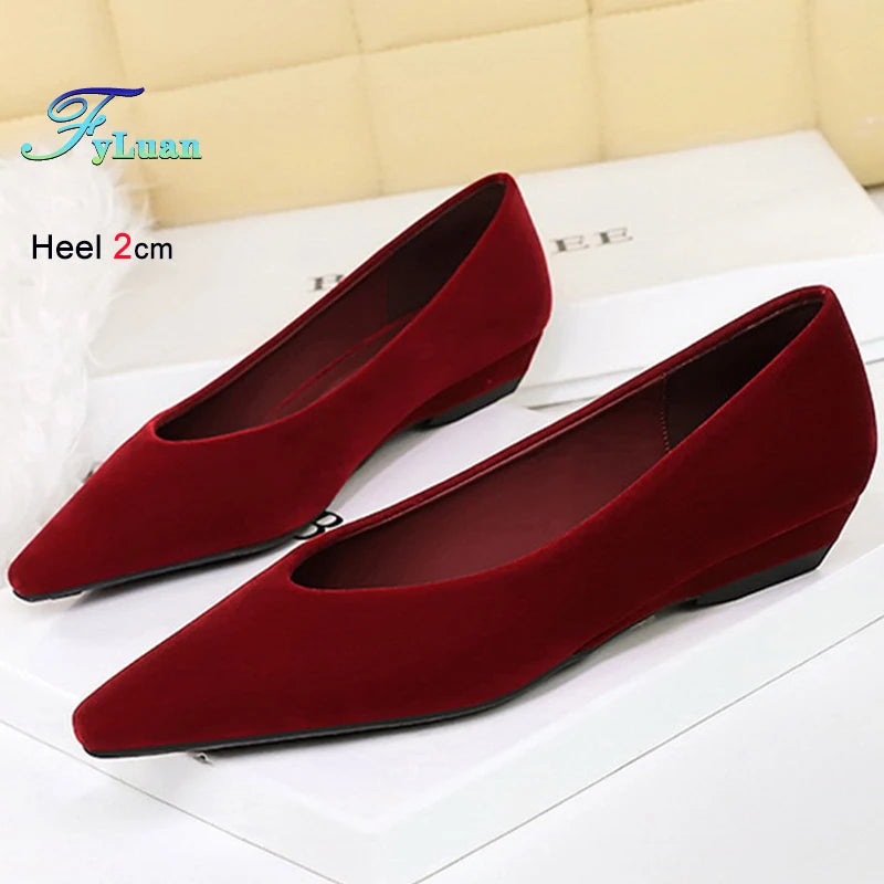 Fashion Autumn Red Women's Shoes Pointed Toe Ballerina Flats Faux Suede Shoes Ladies Flats Non-slip Shallow Mouth Casual Shoes