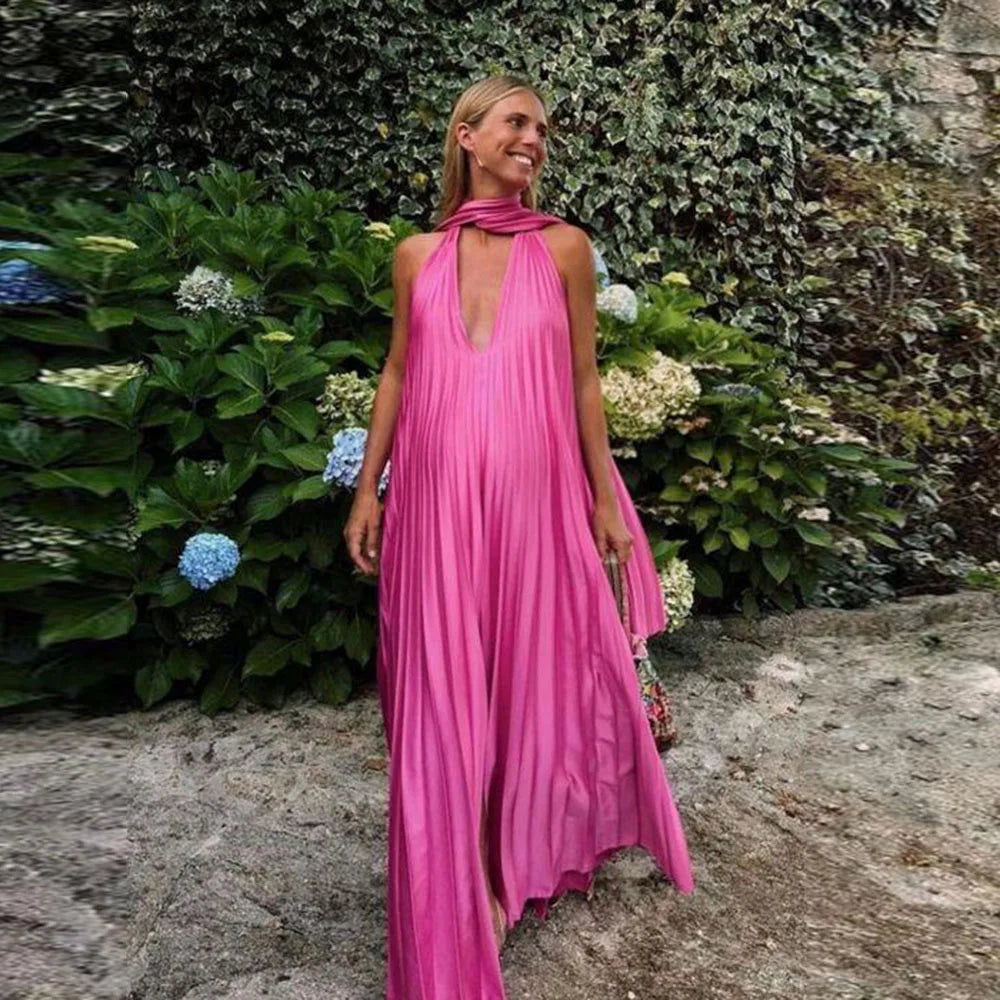 Red Evening Dresses Design V Neck Sleeveless High Quality Banquet Prom Party Special Occasion Female Gowns Pretty Pleat