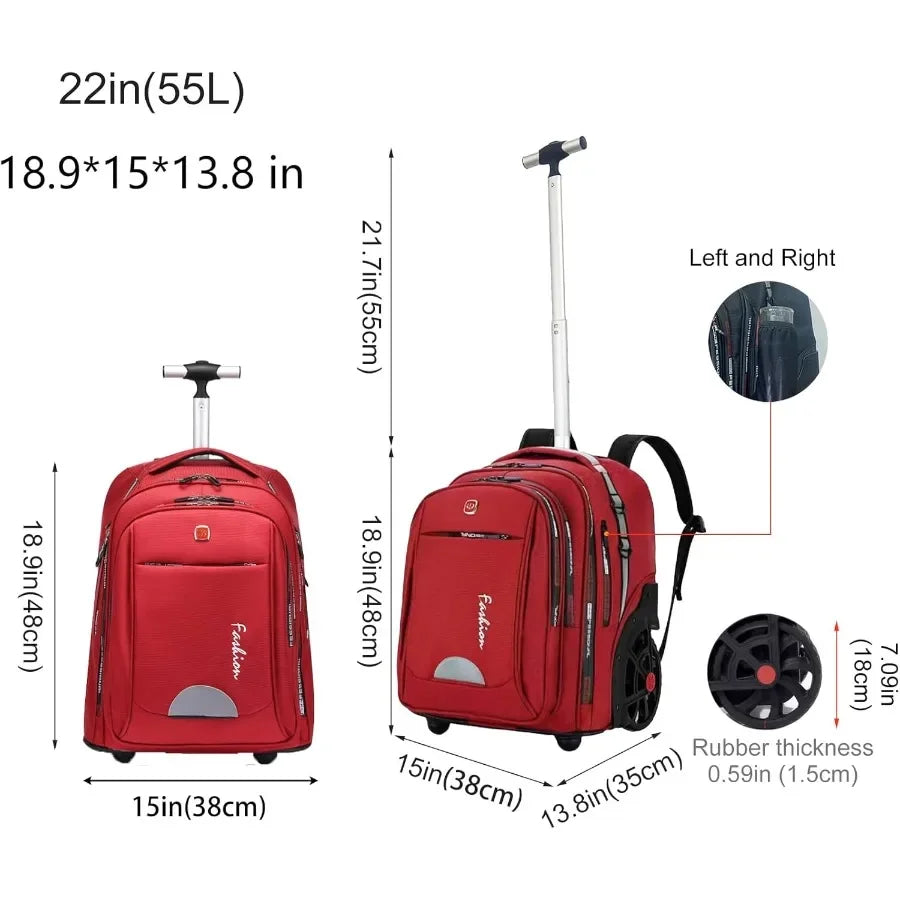 Rolling Backpack for Women 22 Inch Backpack with Wheels for Business College Student and Travel Commuter Large Backpack on Whee