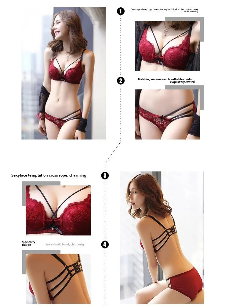 Holiday Bridal Lingerie Set Sexy Red Lace Bra Low Back Support Push Up Bralette Pure Desire CA Delivery MOYISU Sexy  32-38 Tushy