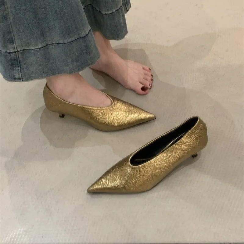 2025 Autumn New Commuter Wind Flat Heel Shallow Mouth Pointed Toe Single Shoes Women's Versatile Low Heel Work Shoes