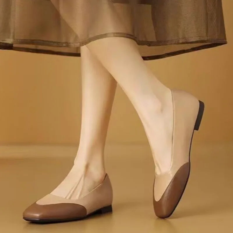 Color Block Plus Size Single Shoes Women's Fashion Autumn New Square Toe Shallow Mouth Non-slip Low Heel Shoes