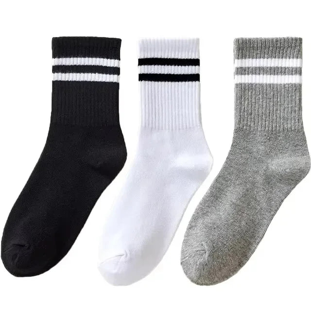 3/6 Pairs Women Sports Solid Socks Soft Comfortable Ventilate Versatile Mid Calf Socks Casual Stripe Splice Female Street Socks