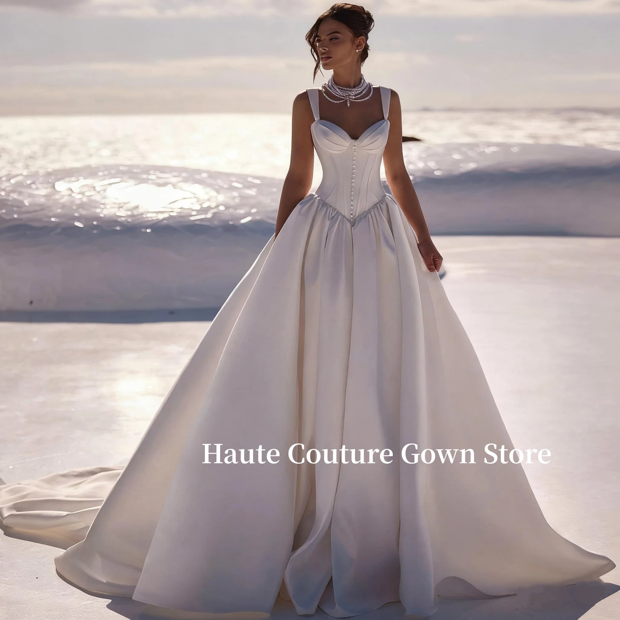 Luxury Sweetheart Satin Wedding Dress Spaghetti Strap Tight corset Ball Dress Wedding Ceremony Elegant Bridal Dress Custom