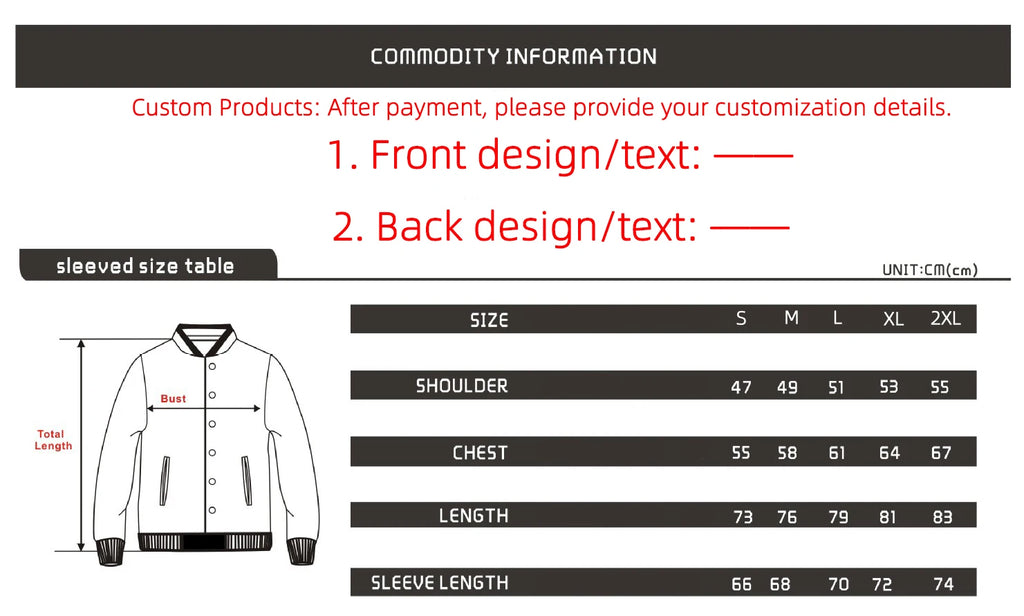 Custom  Jacket  Letterman Bomber winter warm Baseball diy Coat Personalized print Text Logo for Men