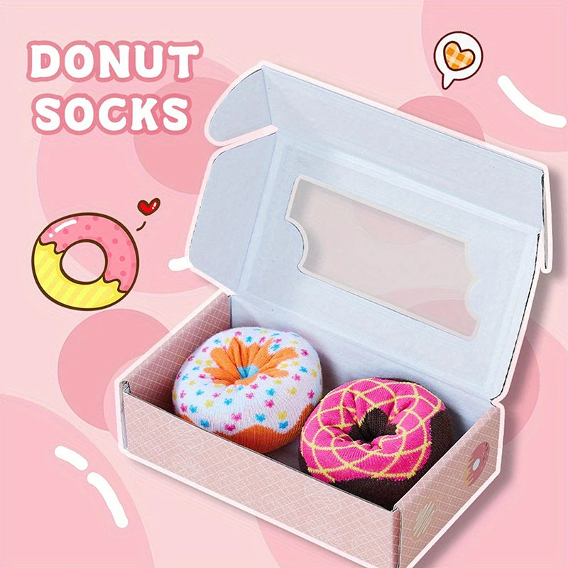 Mid-Calf Socks For Men And Women, Novelty And Fun Colorful Pink Donut Gift Box Socks, Comfortable And Breathable
