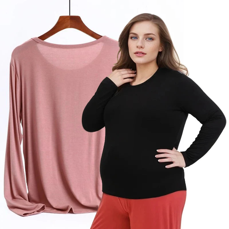 Spring and Autumn New Loose Large Round Neck Bottom Shirt for Women's Fat Mm Modal Solid Color Long Sleeve T-Shirt Top Pajamas