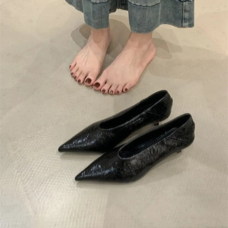 2025 Autumn New Commuter Wind Flat Heel Shallow Mouth Pointed Toe Single Shoes Women's Versatile Low Heel Work Shoes