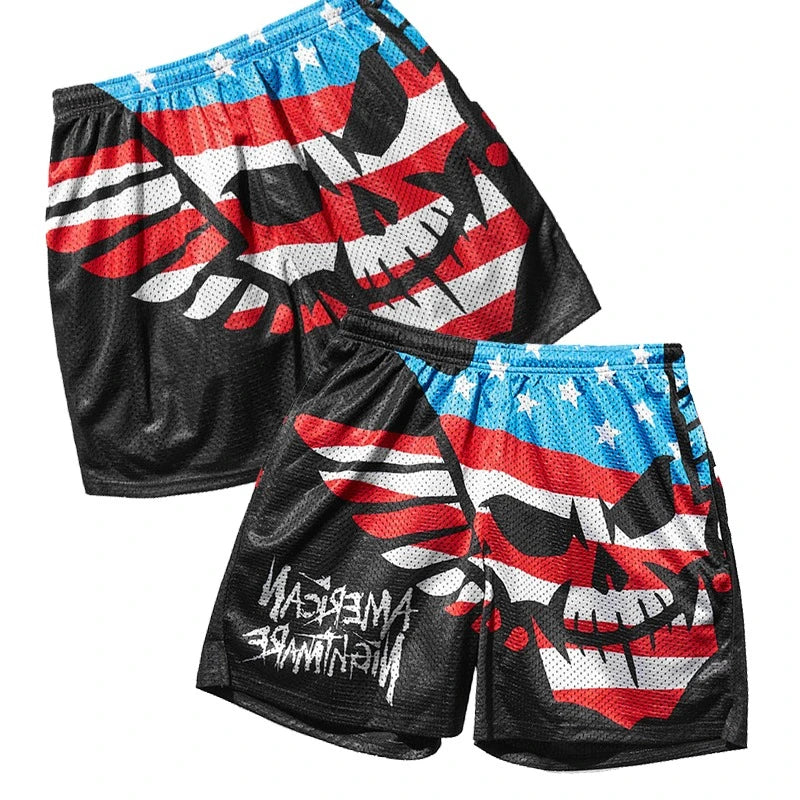 Fashion Gym Fitness Sports Men's Tiger Skull Retro Shorts Training Jogging Fast Dry Breathable Shorts Boxing Sports Beach Shorts