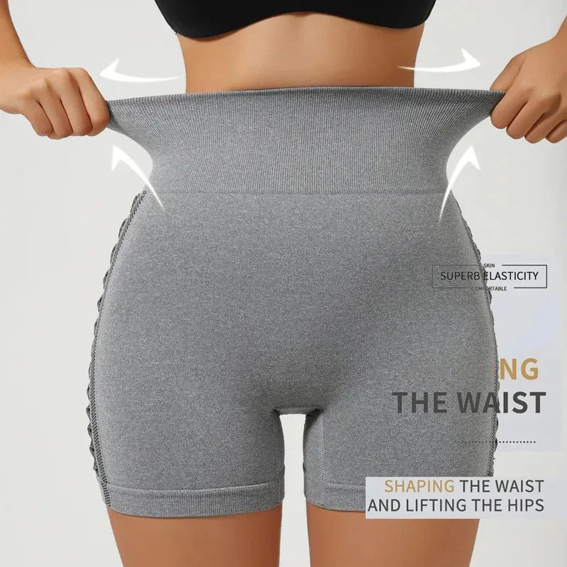 Sexy Side Hollowout Yoga Shorts Seamless Slim Shorts Outdoor Sports High Elastic High Waist Hip Liftting Gym Three Point Shorts