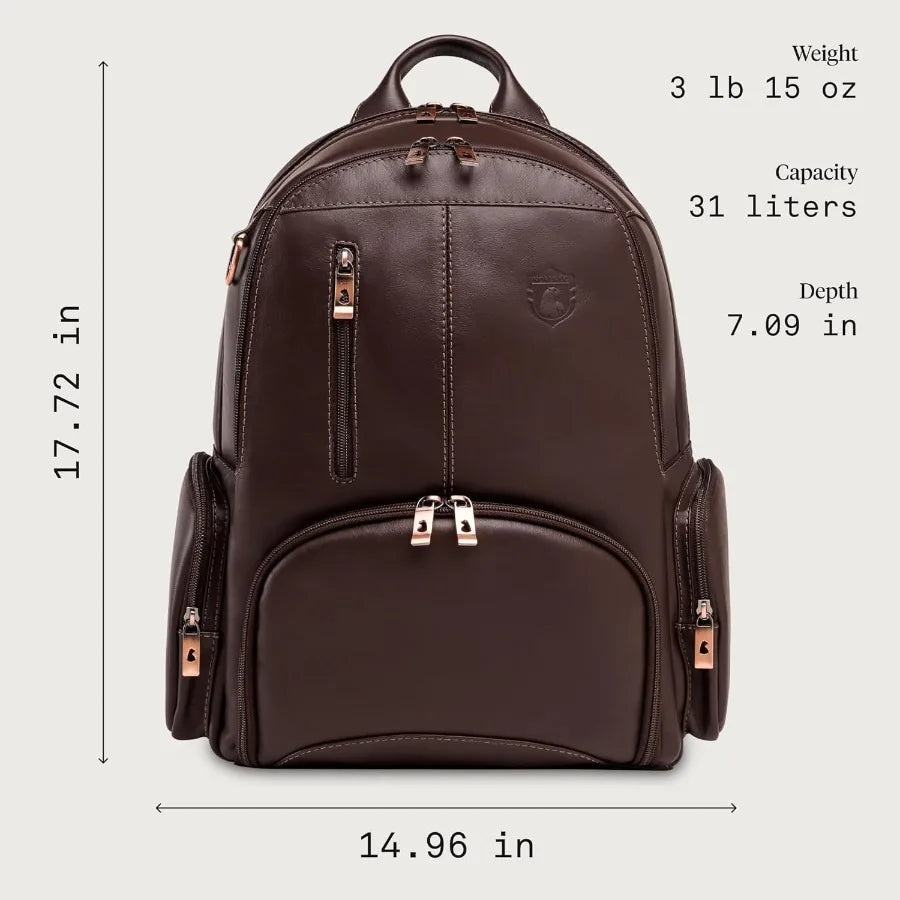 Nordweg Leather Laptop Backpack NW072B Lightweight Daypack for Work Travel and College Fits Laptops up to 15.6" Brown