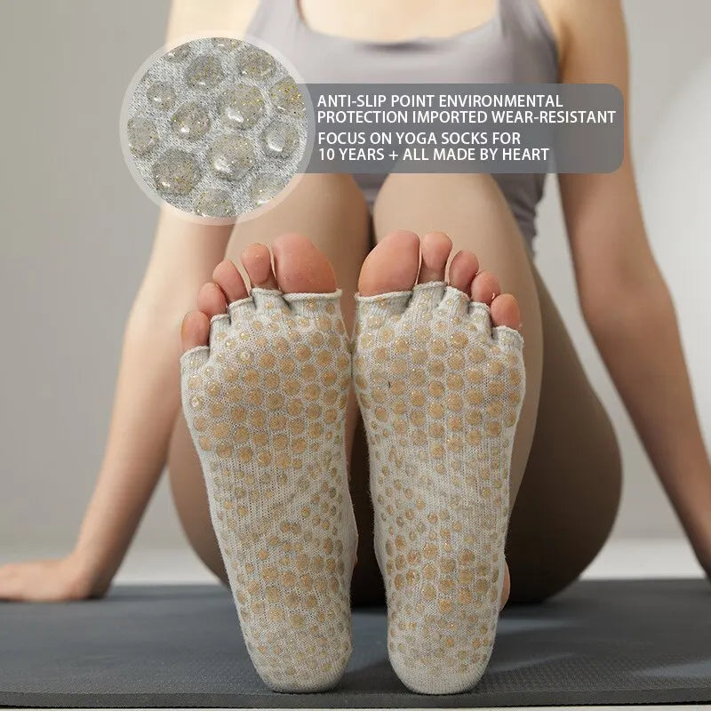 Ladies Yoga Socks Non Slip Grips Pilates Socks Pure Barre Ballet Toeless Socks Breathable Ankle Yoga Socks Women Fitness Socks
