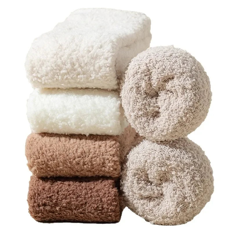4 Pairs Autumn and Winter New Warm Coral Fleece Thickened Warm Mid Tube Women's Socks Casual and Comfortable Women's Sleep Socks