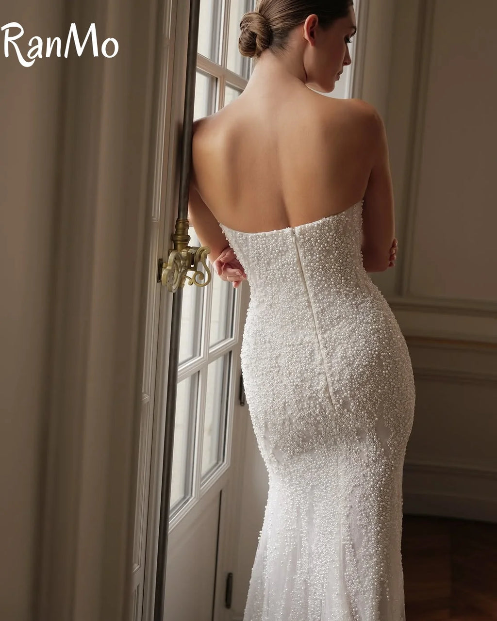Ranmo Exquisite and Sexy Wedding Dress Beaded Strapless Sleeveless Detachable Drawl Mermaid Wedding Dress Vestido de novia 2025