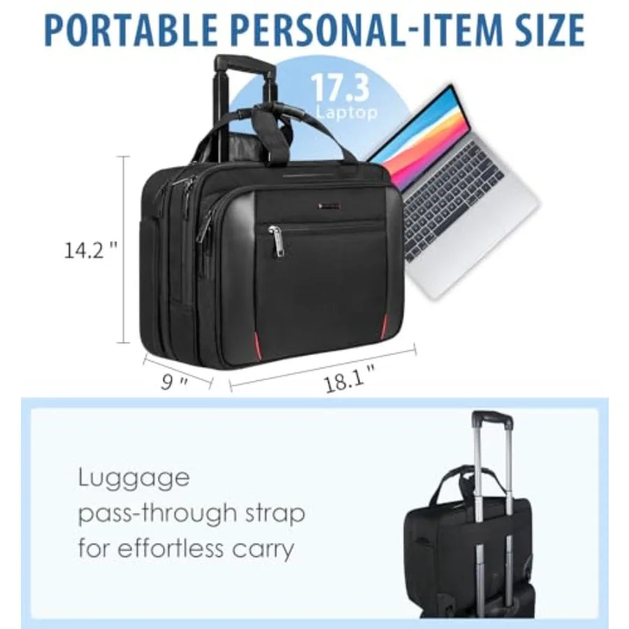 EMPSIGN Rolling Briefcase Laptop Bag17.3" Computer bag with wheels Water Repellent Travel Roller Underseat Bag with RFID Blocki