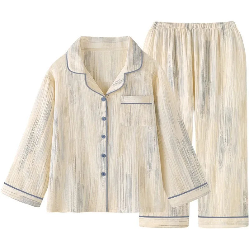 Striped Minimalist Pajamas Women Plus Size Long Sleeve Trousers Ladies Nightwear Pregnant Women's Clothing Set Fashion Sleepwear