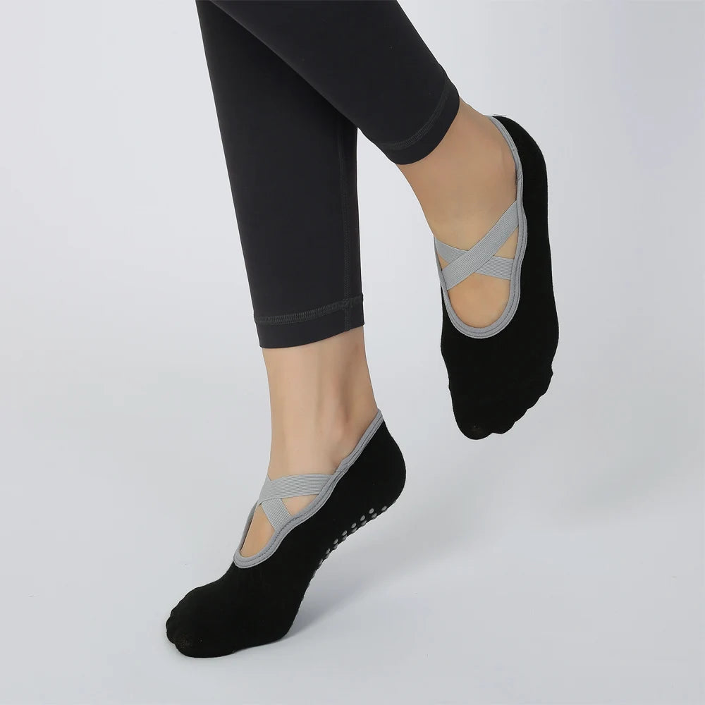 3 Pairs Non-Slip Pilates Socks Bandage Cotton Backless Yoga Socks for Women Fitness Ballet Dance Workout Sport Socks Slipper