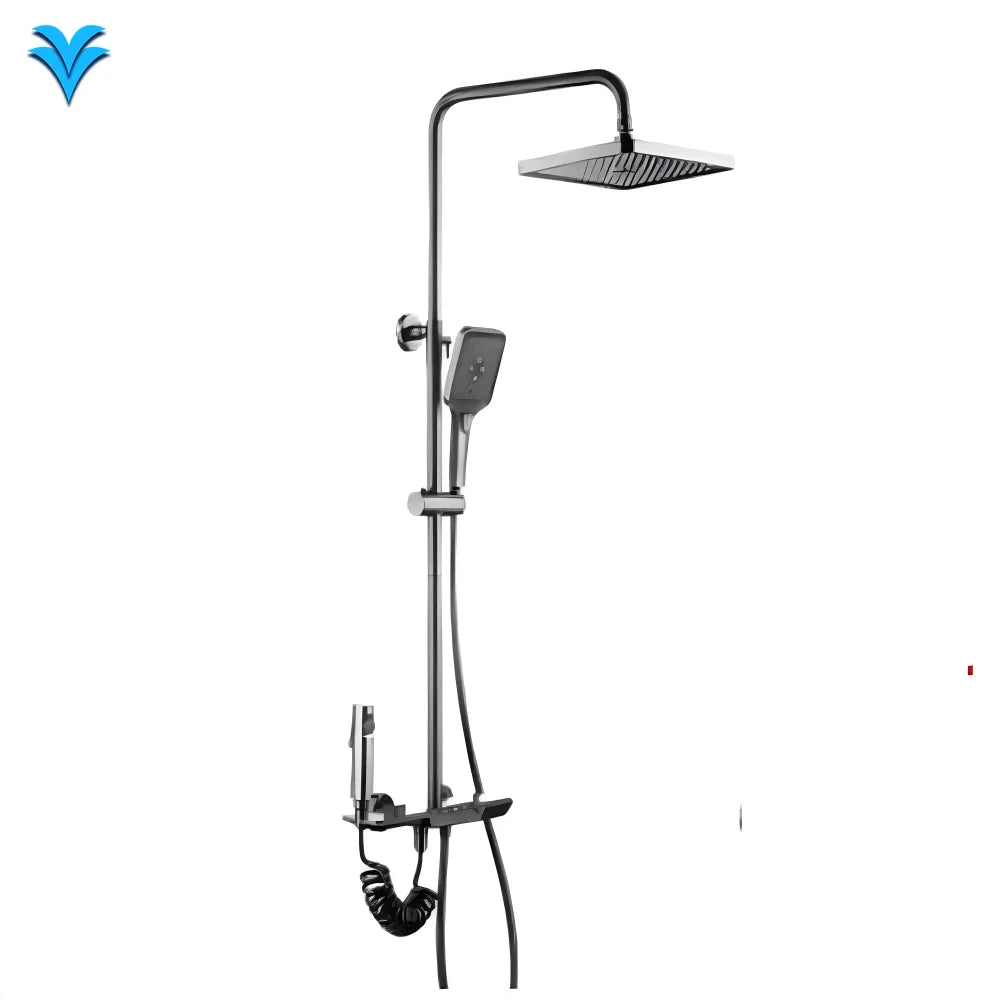 KAWAL Four-Function Digital Display Waterfall Multifunctional Shower Set Gun Gray Square Top Hand-Held Bath Shower Faucets