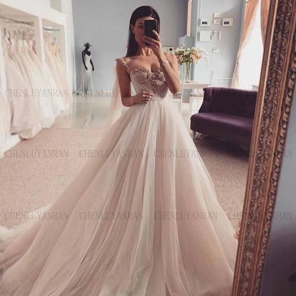 Elegant Wedding Dresses For Women Spaghetti Strap Sexy Wendding Dress Tulle Long Dresses For Wome 2025 فستان حفلات الزفاف