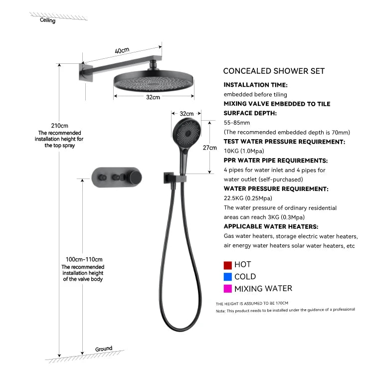GAONUO Contemporary Rose Gold Smart Digital Display Concealed Round Shower Head Hot Cold Water Bathroom Shower Set System