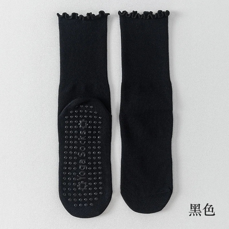 Spring and summer rolled edge mid tube yoga socks women anti slip dance fitness sports socks odor proof cotton Pilates socks