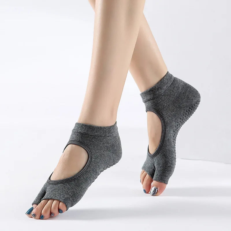 Women's Professional Backless Toeless Yoga Socks Anti-Slip Breathable Pilates Fitness Socks Dance Ballet Anti-Slip Cotton Socks