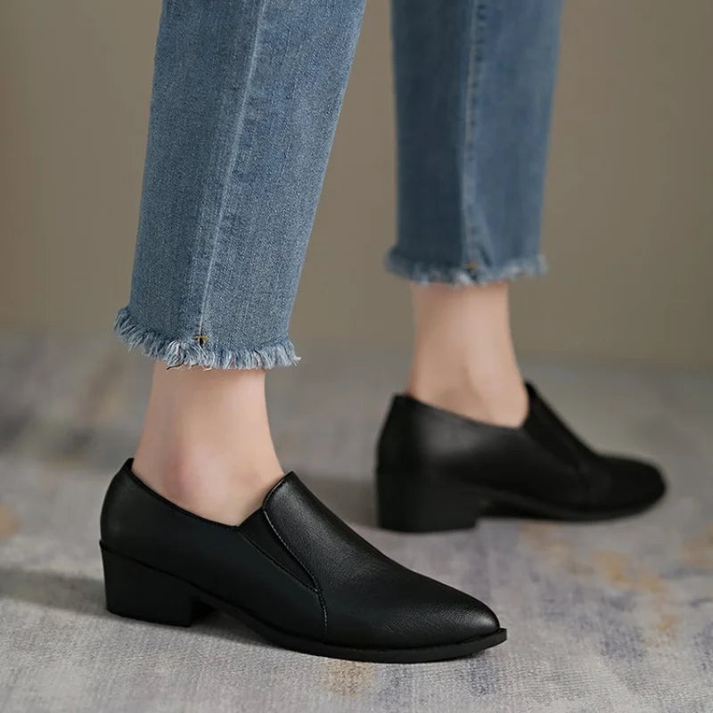 2025 New Women's French Retro Loafers - Pointed-Toe Slip-On with Chunky Heel & Breathable Design, Spring/Fall Comfort Shoes