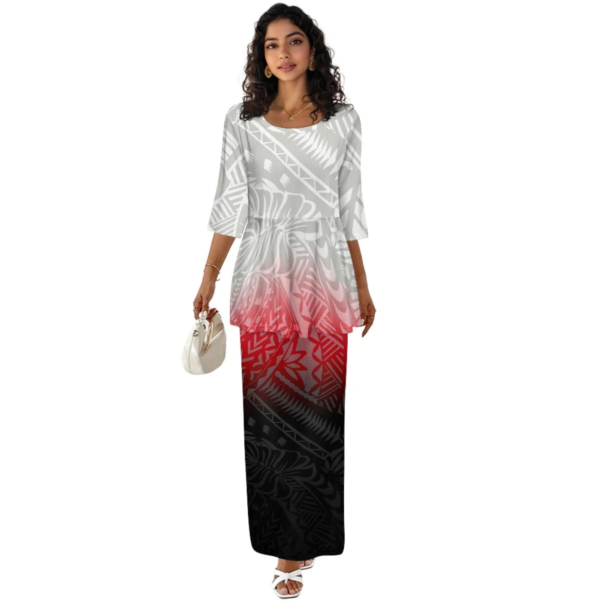 Printed Polynesian Tribal Print crew neck Samoan Puletasi Custom Top And Skirts Womens Two Piece Outfits Set Dress