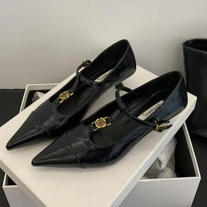 Luxury Metal Buckle Designer Women's Spring Leather Shopping Party Stiletto Heels 2025 Retro Outdoor Casual Women's High Heels