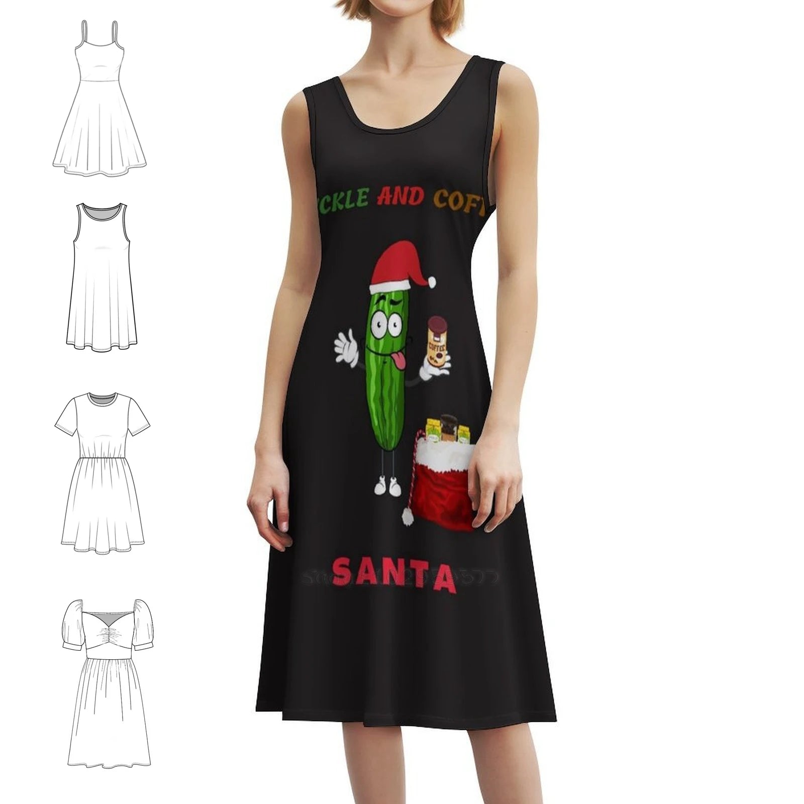 Pickle And Coffee Santa Preppy Style Mini Dress For Women A-Line Loose Fit Casual Day Dress Marvacousins246 Pickle Andhave A