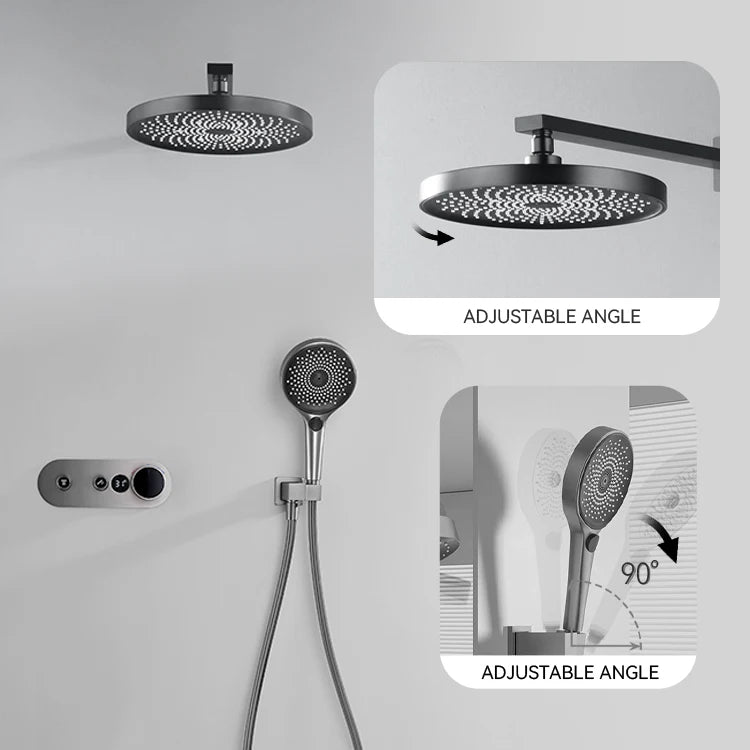 GAONUO Contemporary Rose Gold Smart Digital Display Concealed Round Shower Head Hot Cold Water Bathroom Shower Set System