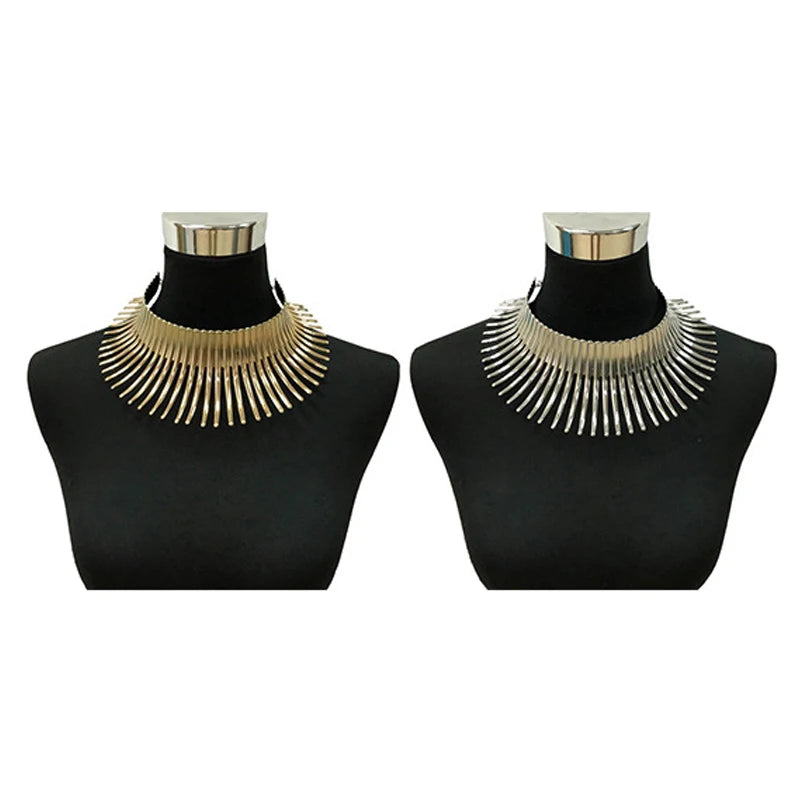 ABQR Women's Big African Necklace Indian Style Bending Alloy Big Thorn Statement Collar Choker Gold