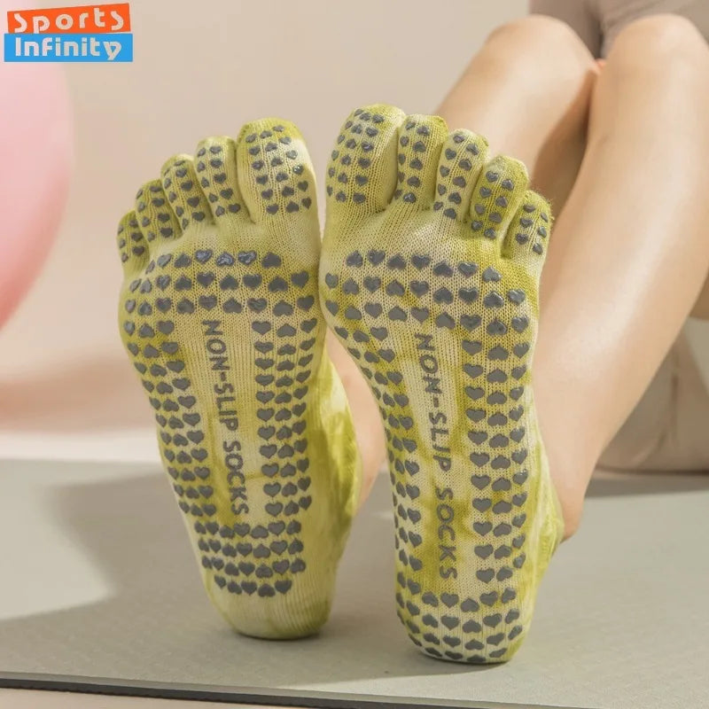 New Non Slip Tie Dye Five Finger Split Toe Yoga Socks Women Professional Pilates Socks Cotton Indoor Dance Fitness Sports Socks