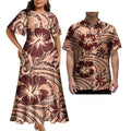 Latest Plus Size Couple Clothing Polynesian Tropical Print Women's Casual Dress Island Style With Matching Men's Hawaiian Shirt