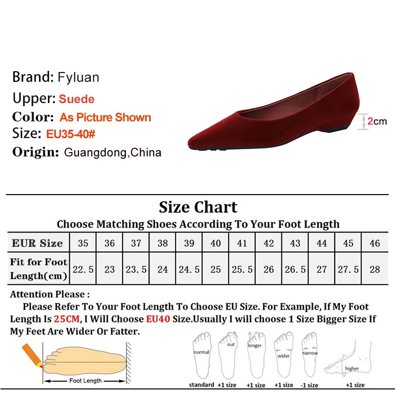 Fashion Autumn Red Women's Shoes Pointed Toe Ballerina Flats Faux Suede Shoes Ladies Flats Non-slip Shallow Mouth Casual Shoes