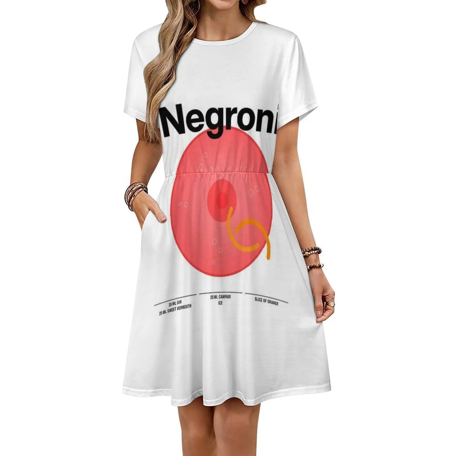 Cocktail Mixology For The House Bar " Negroni " Vintage Bohemian Dress Puff Sleeve Or Sleeveless Options For Women Dress