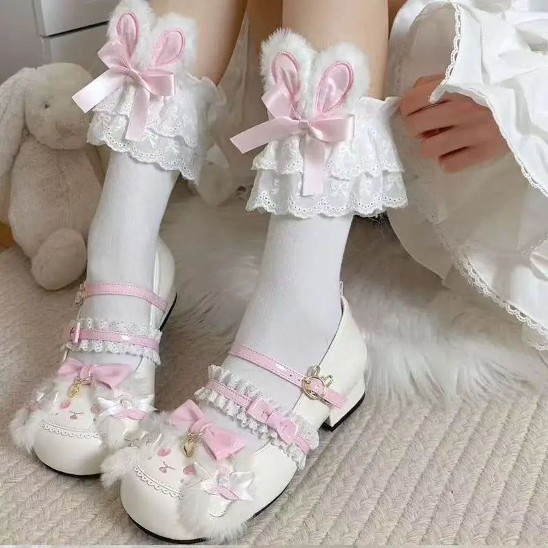 Big Head Luo Shoes Girl Japanese Lolita Jk Leather Shoes Cute Rabbit Doll Mary Jane Lolita Single Shoes