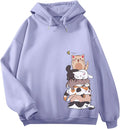Tuislay Cute Cat Graphic Hoodies for Teen Girls Kawaii Cartoon Printed Hoodie Women Anime Print Hooded Sweatshirt Pullover
