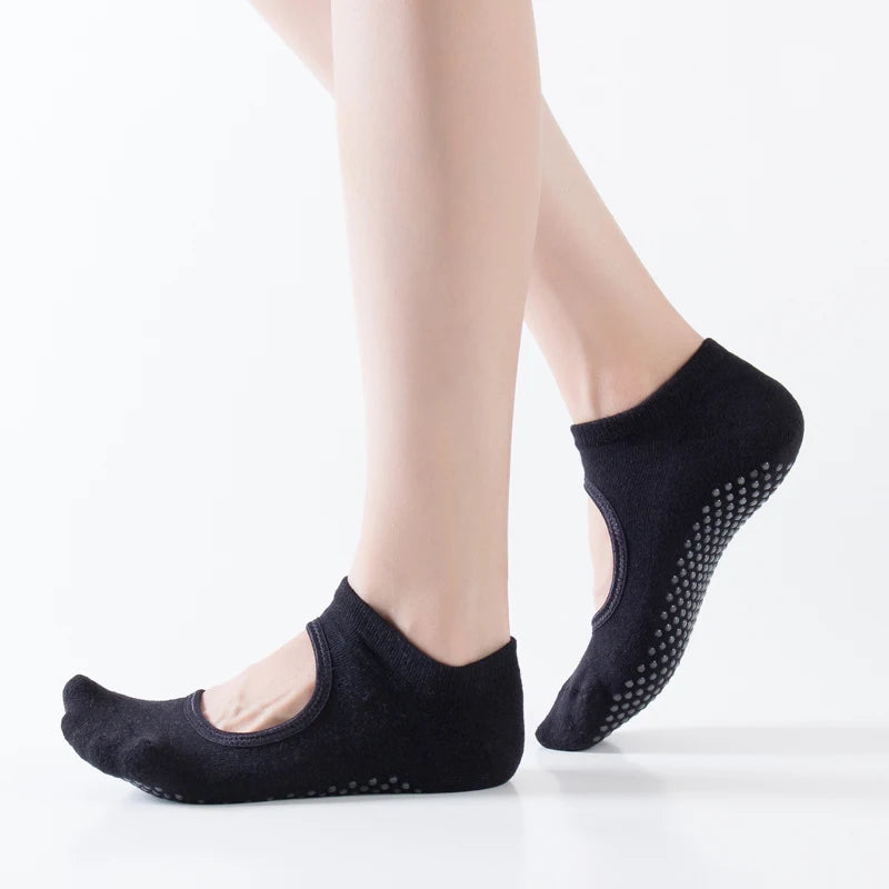Backless Non-slip Fitness Pilates Socks Cotton Women Sport Yoga Socks Ballet Dance Slippers Barefoot Sock Workout for Gym