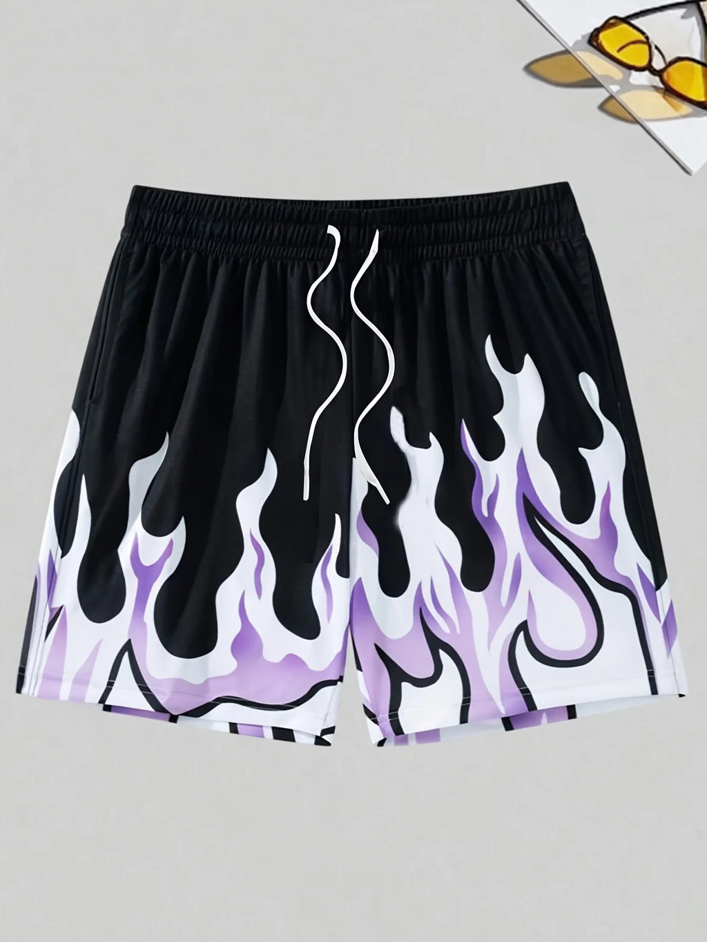 Summer men's comfortable breathable shorts with flame print pattern suitable for outdoor leisure travel wear