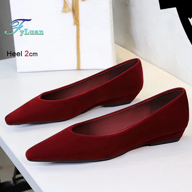 Fashion Autumn Red Women's Shoes Pointed Toe Ballerina Flats Faux Suede Shoes Ladies Flats Non-slip Shallow Mouth Casual Shoes
