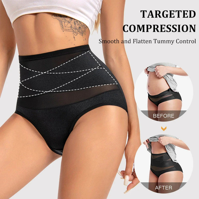High Waist Mesh Cross Shapewear Panties Hip Lifter Tummy Control Body Shaper Panty Women Breathable Traceless Slimming Underwear