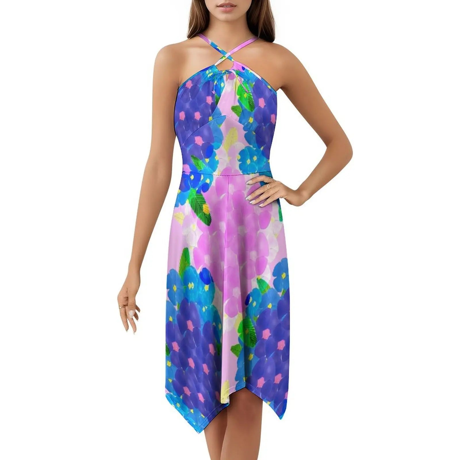 Blue And Pink Bunch Of Poppies Women's Hip Hop Streetwear Dress Graphic Print Party Club Wear Floral Design Pink Poppies Blue