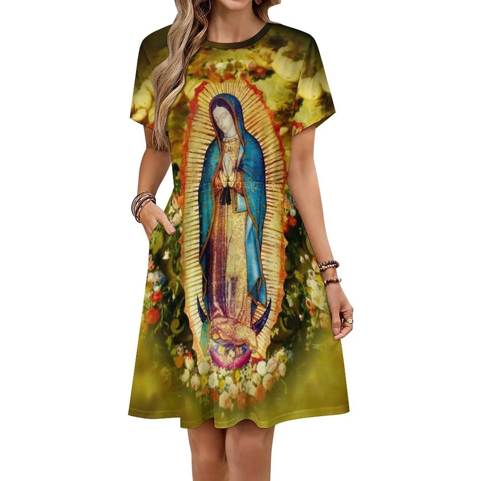 Our Lady Of Guadalupe Mexican Virgin Mary Mexico Aztec Women's Streetwear Party Dress Trendy Print Club Clothing For Female