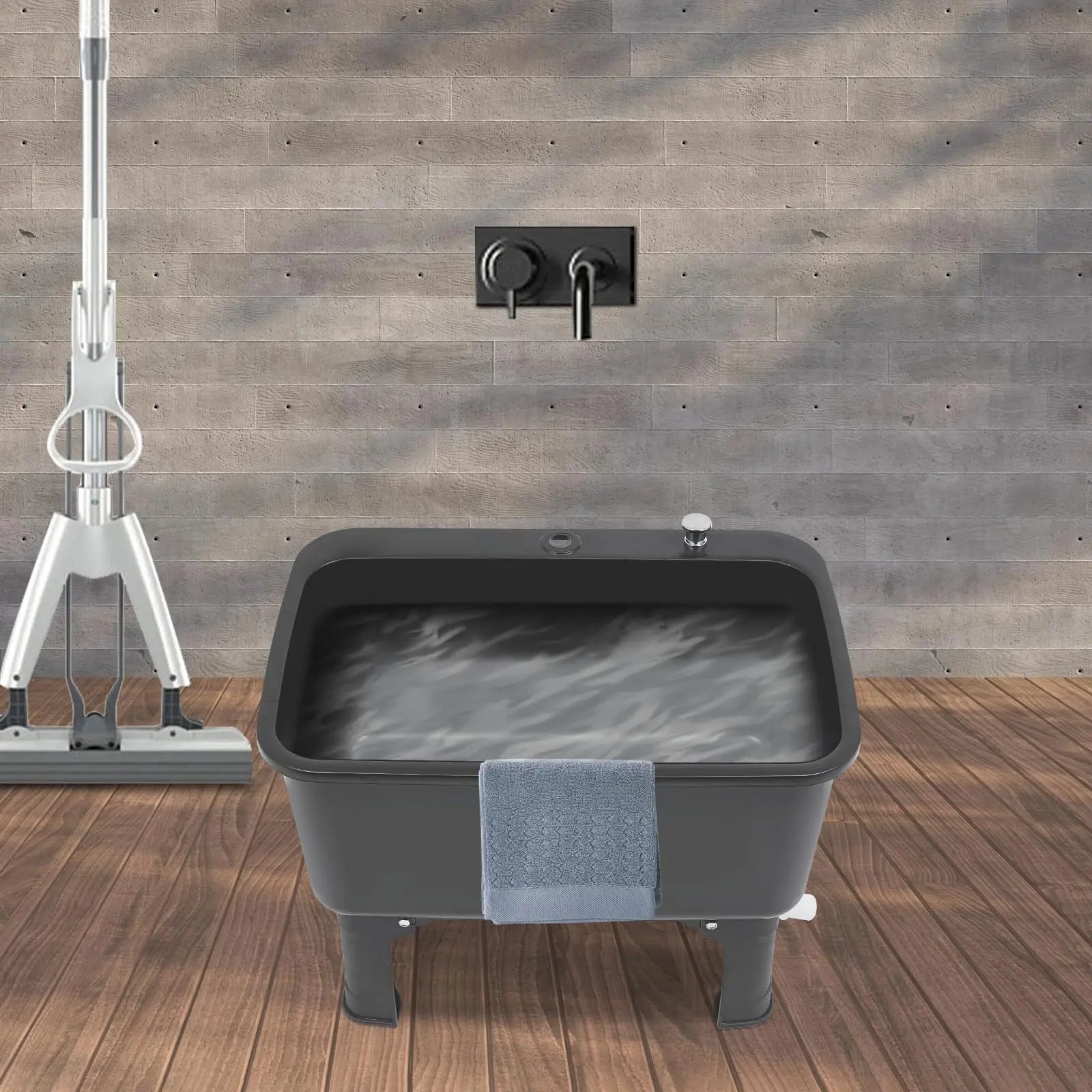 Floor Mop Sink Commercial, Plastic Mop Service Basin, Industrial Mop Bucket Utility Sink for Kitchen Bathroom Business Garages (